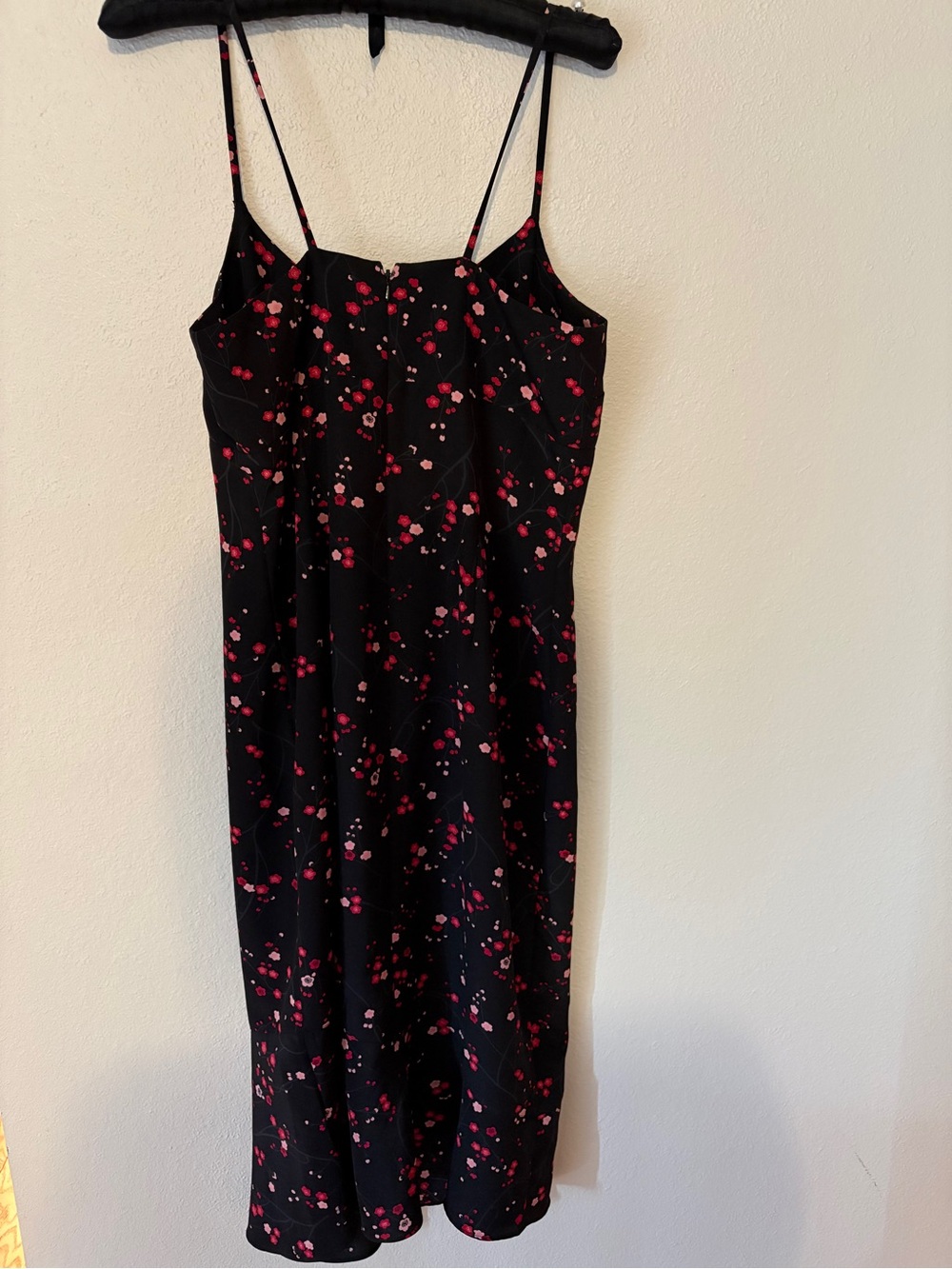 Express Black Midi Slip Dress with Red & Pink Floral Print